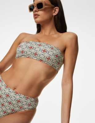 

Womens M&S Collection Wattiertes Bikini-Oberteil mit eckigem Ausschnitt und Muster - Ivory Mix, Ivory Mix