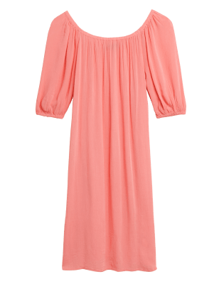 

Womens M&S Collection Knielanges Kleid im Bardot-Stil mit kurzen Ärmeln - Bright Coral, Bright Coral