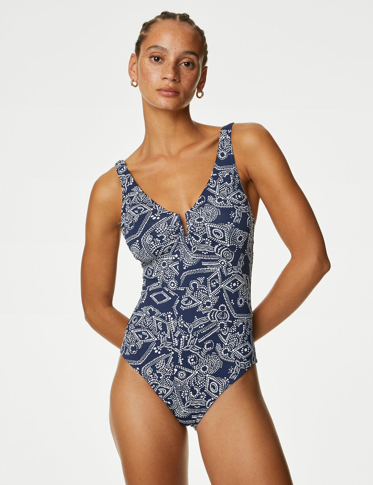 Printed Padded U-Wire Plunge Swimsuit