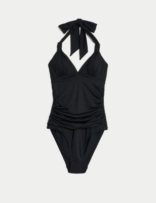 Tummy Control Monochrome Plunge Swimsuit, M&S Collection