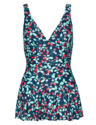 Tummy Control Strawberry Print Skirted Bandeau Swimsuit | M&S ...