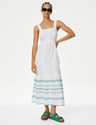 

Womens M&S Collection Pure Cotton Embroidered Midaxi Beach Dress - White, White