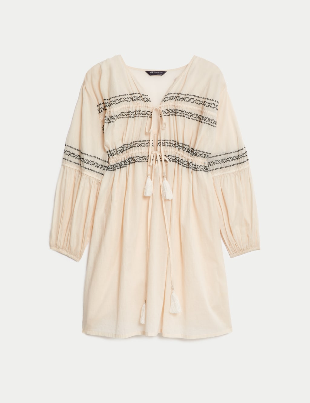 Pure Cotton Embroidered V-Neck Beach Dress image 2