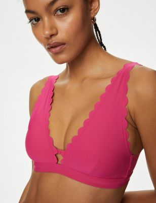 

Womens M&S Collection Neoprene Padded Scallop Plunge Bikini Top - Pink Fizz, Pink Fizz