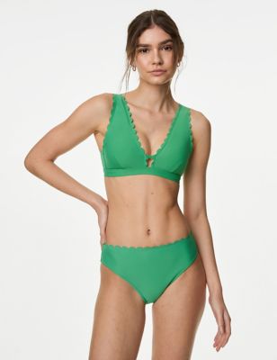 

Womens M&S Collection Neoprene Padded Scallop Plunge Bikini Top - Medium Green, Medium Green