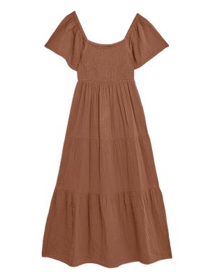 

Womens M&S Collection Midi-Strandkleid aus reiner Baumwolle mit eckigem Ausschnitt - Spice, Spice