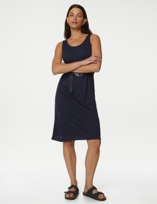 

Womens M&S Collection Jersey Round Neck Knee Length Slip Dress - Navy, Navy