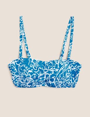 M&S Womens Printed Padded Bandeau Bikini Top - 8 - Blue Mix, Blue Mix