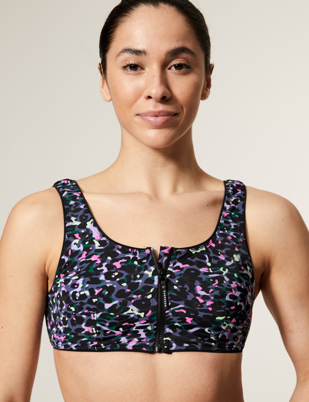 Print Zip Up Bikini Top image 3