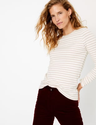 T-shirt en lurex &agrave; manches longues et rayures