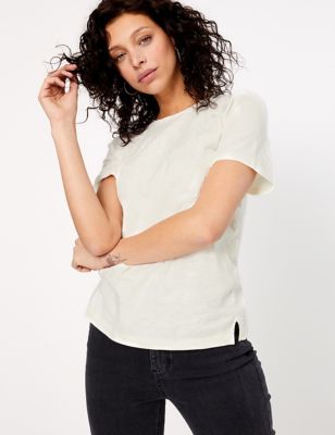 Womens Per Una T-shirt 100 % coton à motif brodé - Soft White