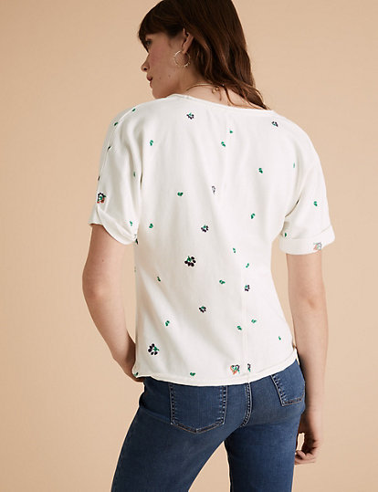 Pure Cotton Floral Embroidered Sweatshirt