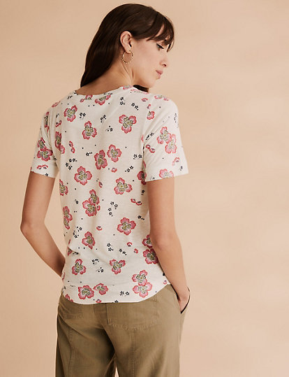Linen Floral Crew Neck T-Shirt