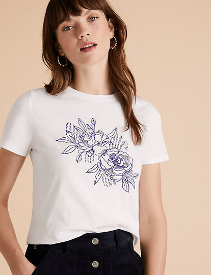 Pure Cotton Embroidered Regular Fit T-Shirt