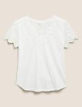 Pure Cotton Embroidered V-Neck T-Shirt