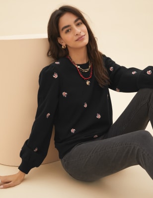 

Womens Per Una Pure Cotton Embroidered Sweatshirt - Black Mix, Black Mix