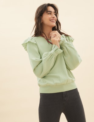 

Womens Per Una Pure Cotton Frill Detail Sweatshirt - Dusted Mint, Dusted Mint