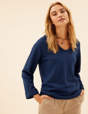 

Womens Per Una Pure Cotton V-Neck Sweatshirt - Navy, Navy