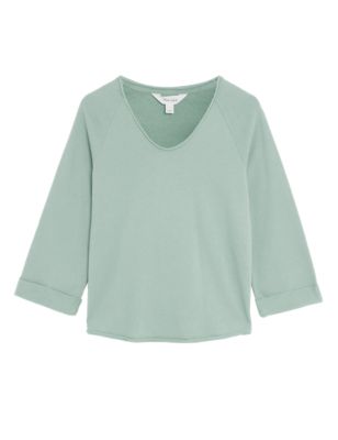 M&S Per Una Womens Pure Cotton V-Neck Sweatshirt