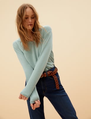 

Womens Per Una Lang geschnittenes Oberteil mit V-Ausschnitt und hohem Modalanteil - Soft Green, Soft Green