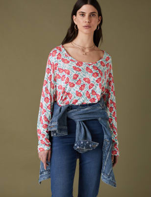 

Per Una Top estampado con cuello redondo con linoWomens - Green Mix, Green Mix