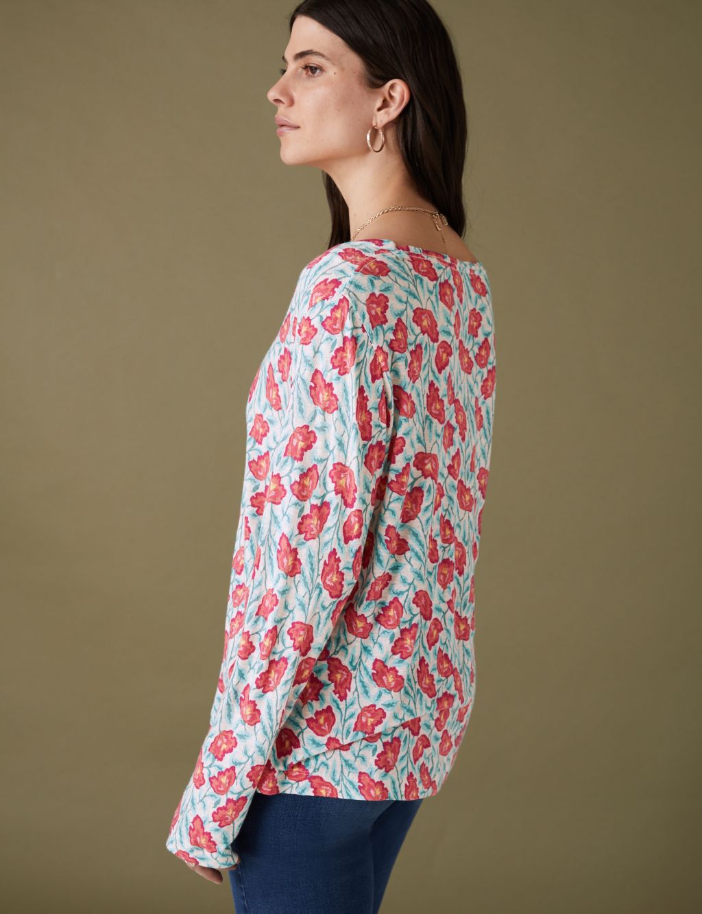 Linen Blend Printed Round Neck Top image 4