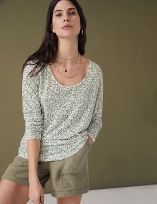

Per Una Top estampado con cuello redondo con linoWomens - Light Green Mix, Light Green Mix
