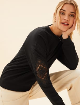 

Womens Per Una Pure Cotton Embroidered Sweatshirt - Black, Black