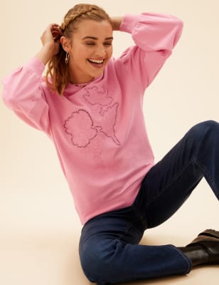 

Womens Per Una Bequemes Sweatshirt aus reiner Baumwolle mit Stickerei - Pink, Pink