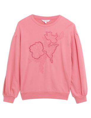M&S Per Una Womens Pure Cotton Embroidered Relaxed Sweatshirt