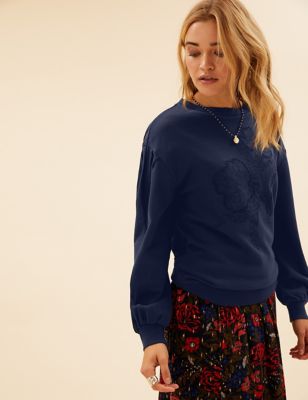 

Womens Per Una Pure Cotton Embroidered Relaxed Sweatshirt - Navy, Navy