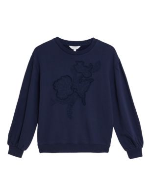 M&S Per Una Womens Pure Cotton Embroidered Relaxed Sweatshirt