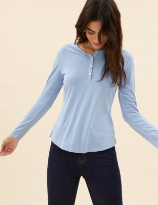 

Womens Per Una Modal Rich Henley Top - Medium Blue, Medium Blue