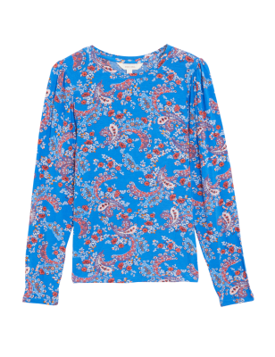 

Womens Per Una Modal Rich Printed Round Neck Fitted Top - Blue Mix, Blue Mix