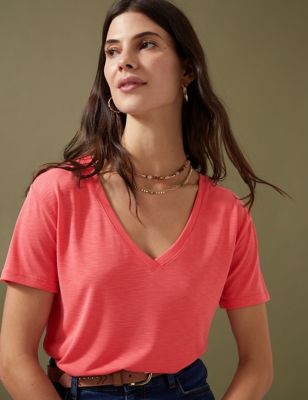 

Womens Per Una Modal Rich V-Neck T-Shirt - Flamingo, Flamingo