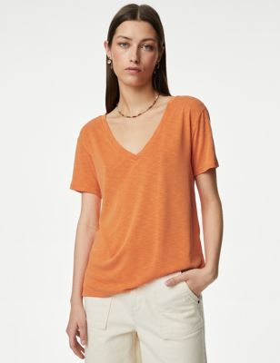 

Womens Per Una Modal Rich V-Neck T-Shirt - Bright Orange, Bright Orange