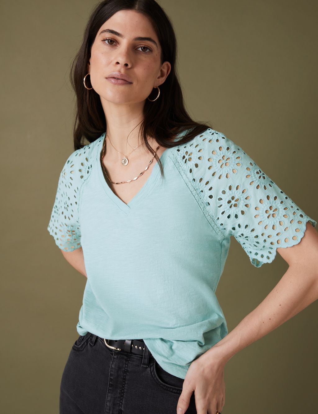 Pure Cotton Broderie Detail T-Shirt image 2