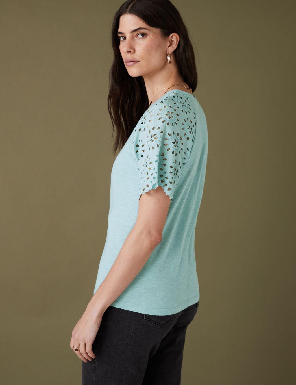 Pure Cotton Broderie Detail T-Shirt image 4
