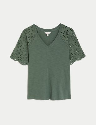 Pure Cotton Broderie Detail T-Shirt