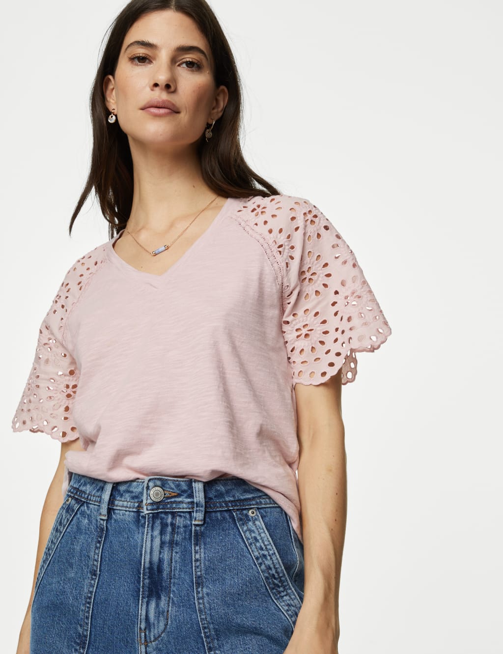 Pure Cotton Broderie Detail T-Shirt image 1