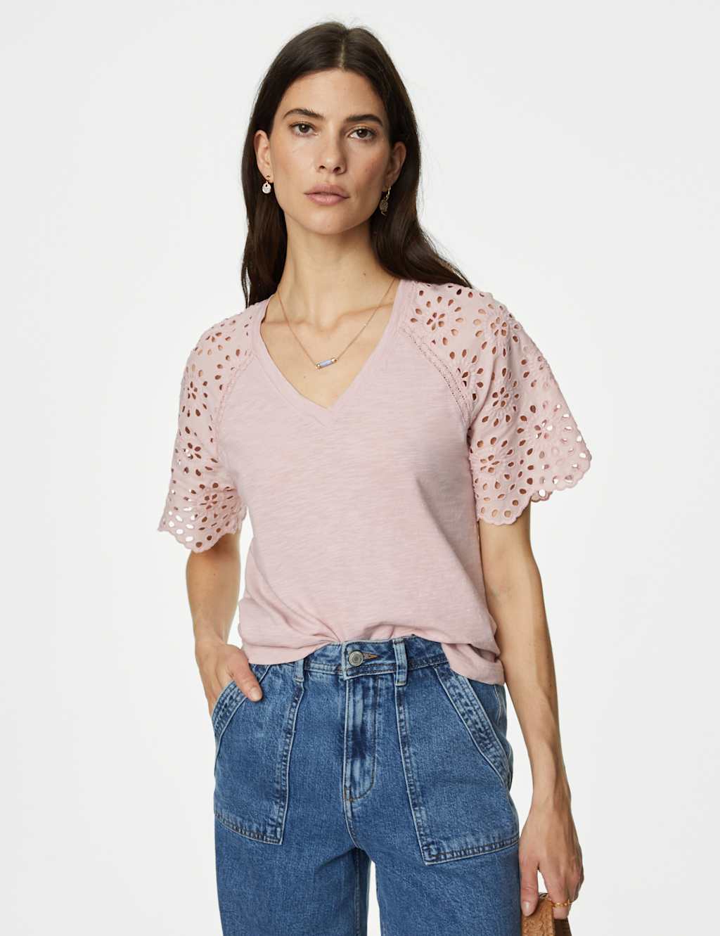 Pure Cotton Broderie Detail T-Shirt image 3