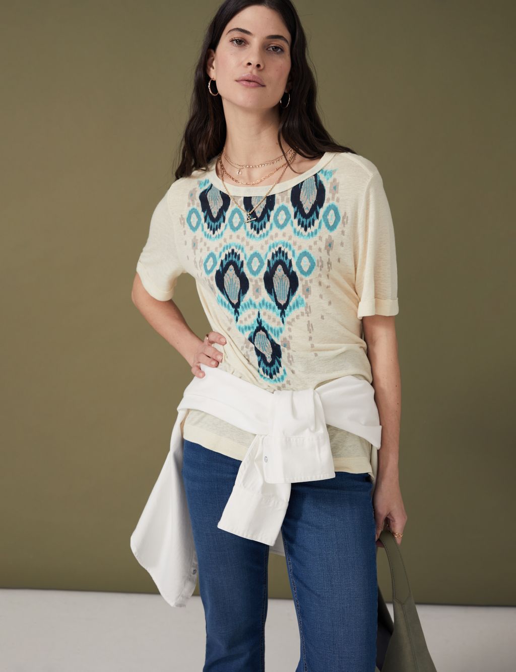 Linen Blend Printed T-Shirt image 1