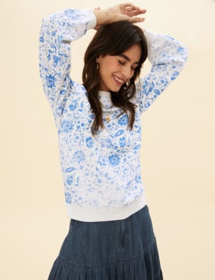 

Womens Per Una Pure Cotton Floral Long Sleeve Sweatshirt - Navy Mix, Navy Mix