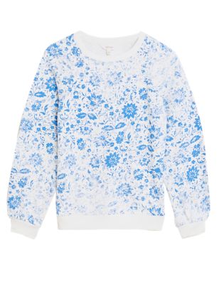M&S Per Una Womens Pure Cotton Floral Long Sleeve Sweatshirt