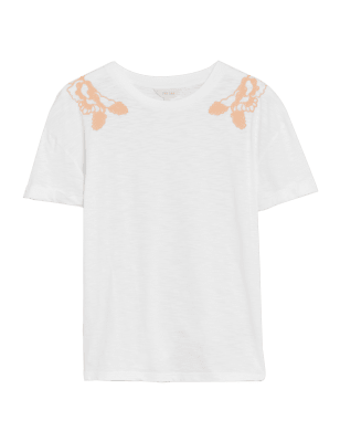 

Per Una Camiseta con escote cerrado y bordado 100% algodónWomens - Ivory Mix, Ivory Mix