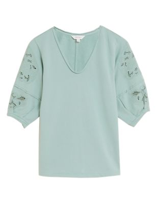 Womens Per Una Pure Cotton Embroidered Sweatshirt - Soft Green
