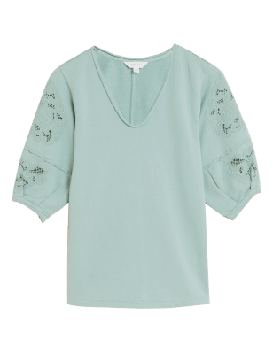 Womens Per Una Pure Cotton Embroidered Sweatshirt - Soft Green