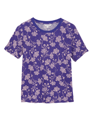 

Womens Per Una Linen Blend Floral Relaxed T-Shirt - Purple Mix, Purple Mix