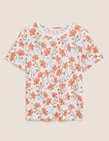 Linen Blend Floral Relaxed T-Shirt