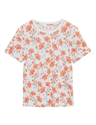 

Womens Per Una Linen Blend Floral Relaxed T-Shirt - Ivory Mix, Ivory Mix